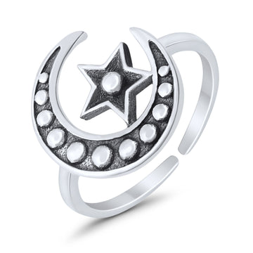 Moon & Star Toe Ring Band 925 Silver Sterling For Womens (11mm)